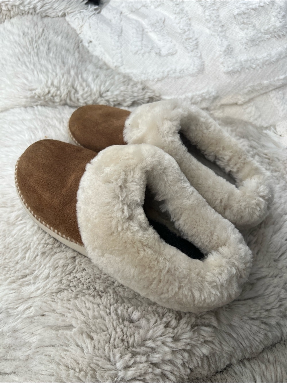 OluKai Women's Chestnut and Cream Shearling Slippers - Picture 6 of 13
